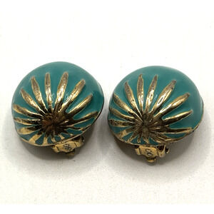 Vintage Turquoise & Gold MID CENTURY MODERN Clip-on Earrings